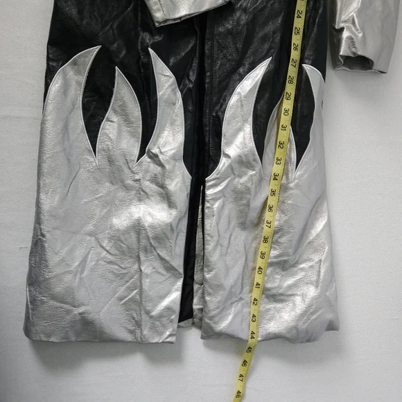 The Ragged Priest 6 Black Silver Flame‎ Trench Coat Y2K Alt Festival Rave Goth - Picture 10 of 12